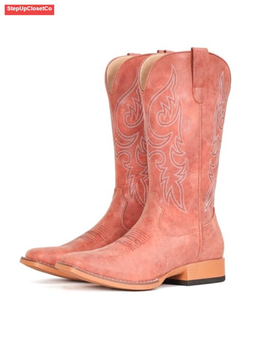Women's Mid Calf Square Toe Embroidered Faux Leather Western Cowboy Boots